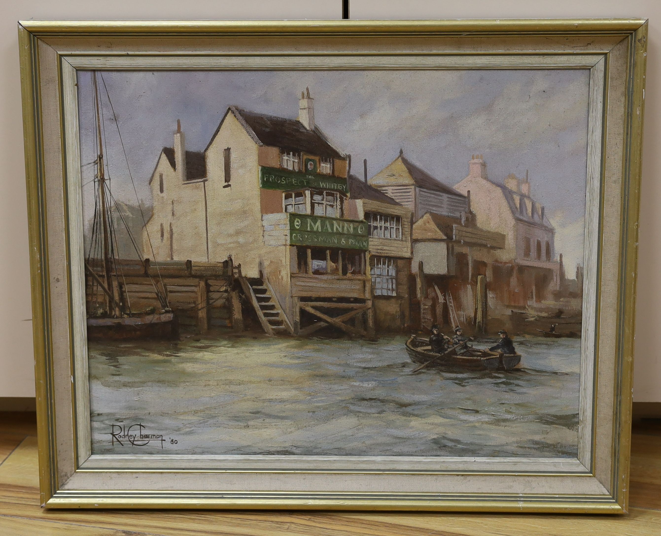 Rodney Charman (1944-), oil on canvas, 'The Prospect of Whitby', signed and dated '80, 40 x 50cm